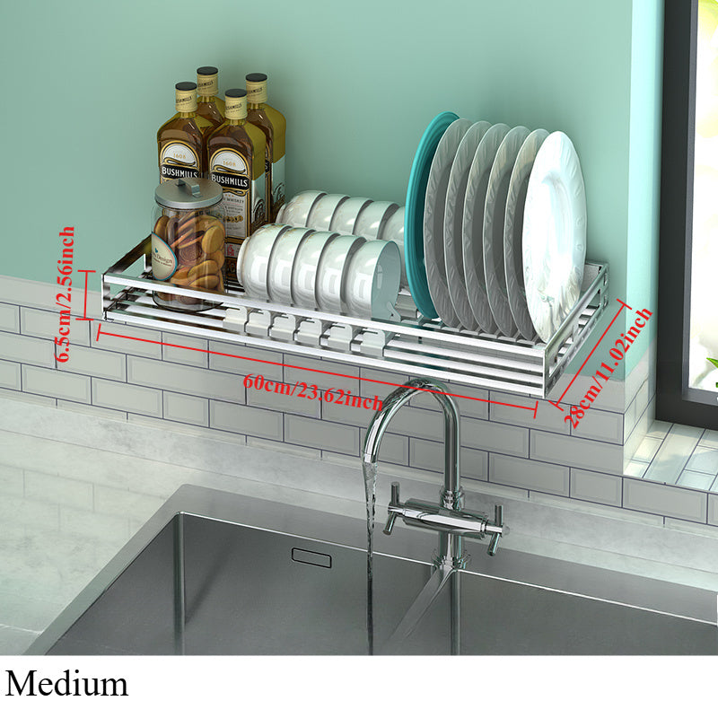 1pc Heavy-Duty Foldable Dish Drying Rack - Space-Saving Wall or Countertop Organizer with Utensil Hooks, Plates, Cups - Sturdy Stainless Steel Construction for Modern Kitchens - Easy to Clean & Rust-Resistant, Kitchen Organization, Sleek Kitchen