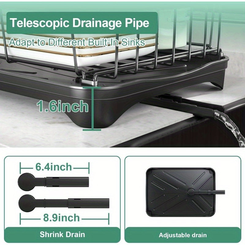 Large Capacity Single Tier Dish Drying Rack with Utensil Holder & Cutlery Tray - Space-Saving Countertop Organizer, Durable Black Kitchen Counter Dish Drainer for Plates, Bowls, Cups, Utensils - Compact Design for Small Kitchens, Dish Drying Rack for