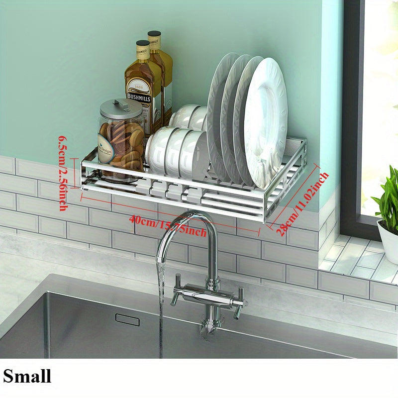 1pc Heavy-Duty Foldable Dish Drying Rack - Space-Saving Wall or Countertop Organizer with Utensil Hooks, Plates, Cups - Sturdy Stainless Steel Construction for Modern Kitchens - Easy to Clean & Rust-Resistant, Kitchen Organization, Sleek Kitchen