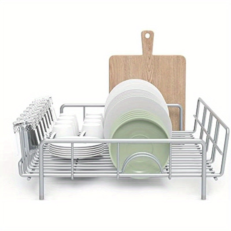 Large Capacity Rustproof Metal Dish Drying Rack with 18 Dish Slots & 9 Mug Hooks - Foldable Space-Saving Design, Non-Slip Rubber Feet, No Assembly Needed for Kitchen Countertop or Cabinet Storage (16.38x12.59x4.72 Inches), Kitchen Dish Drying Rack,