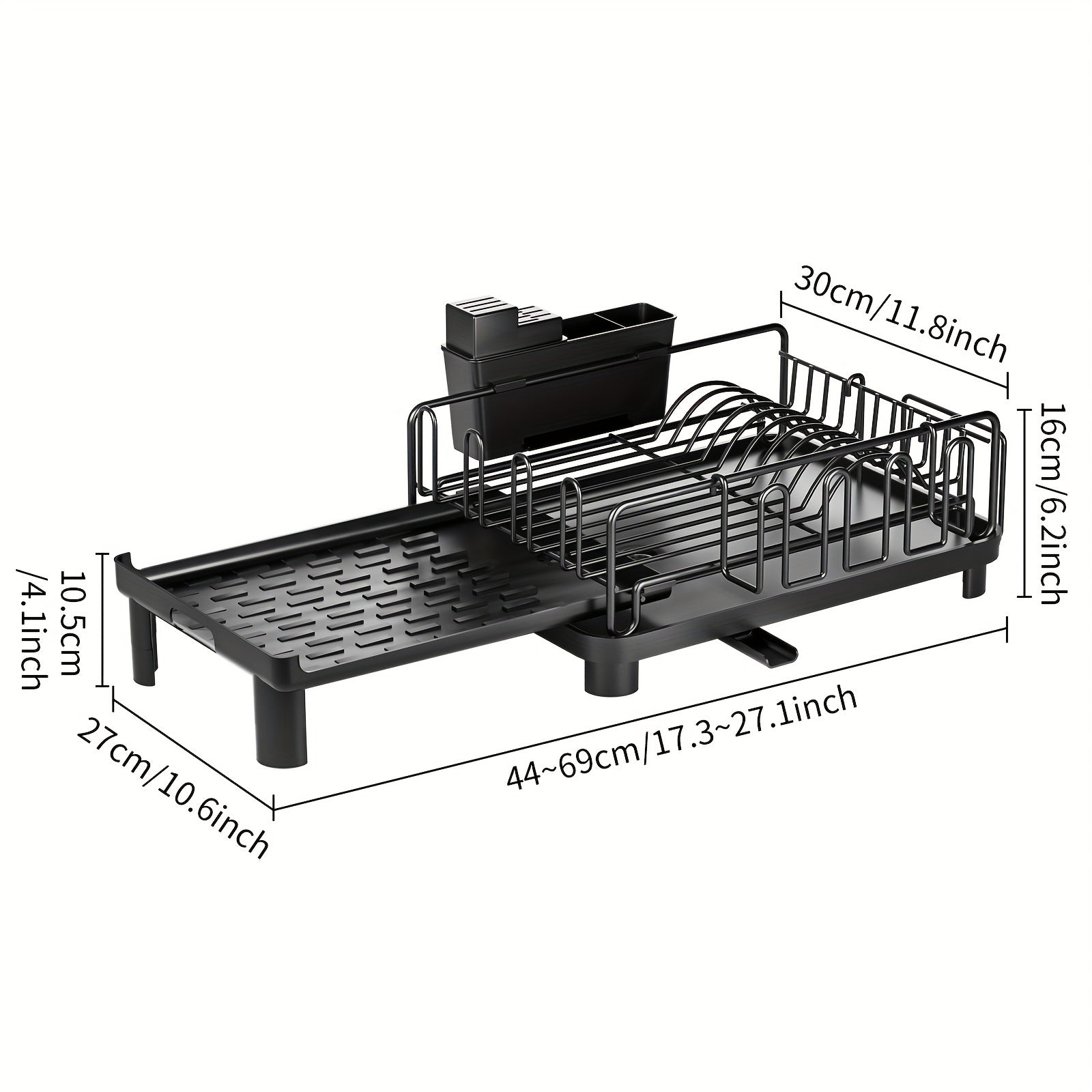 [Retractable Dish Rack] SANDREAM 1pc Multifunctional Retractable Dish Draining Rack | Anti-Rust Plastic & Metal Kitchen Organizer with Cutlery & Cup Holders, Space-Saving Countertop Drying Mat for Modern Homes, Sturdy Construction, Dish Drying Rack