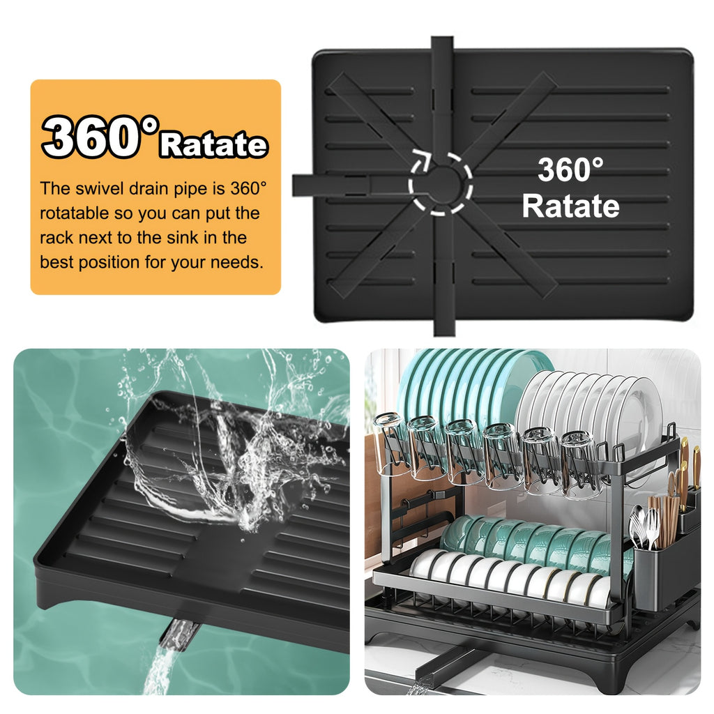 Rustproof Stainless Steel Dish Drying Rack, Dish Drying Rack for Kitchen Counter, Wine Glass Holder & Utensil Holder, Dish Racks for Kitchen Counter, Dish Drainer, Black